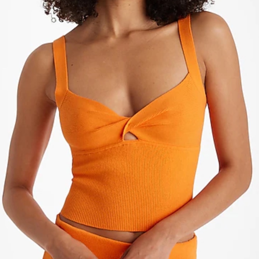Express Orange Cropped Ribbed Sweater Tank